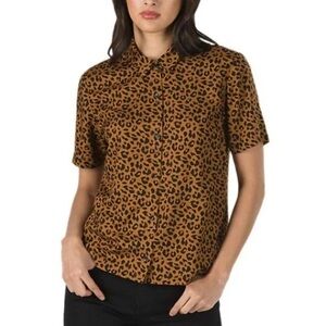 Vans Brown and Black Leopard Print Button-Down Shirt Size XS